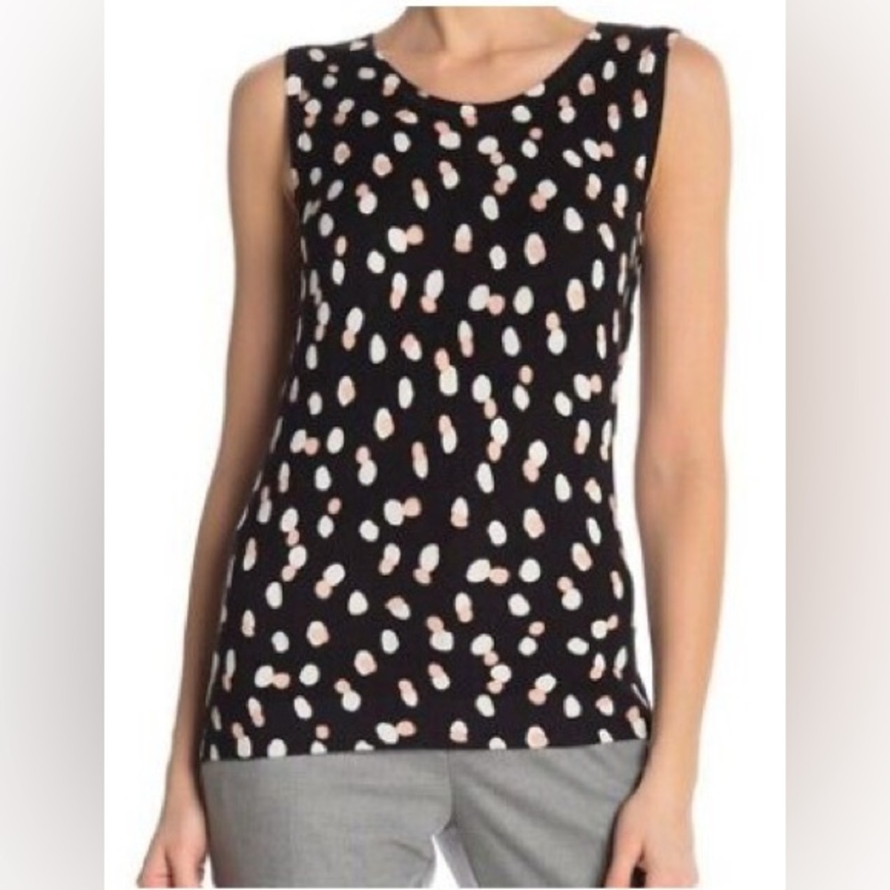 Philosophy sleeveless black and pink polka dot fitted vest tank top M